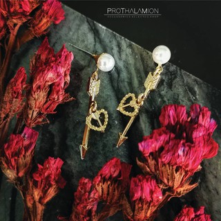 Korea Cute Arrow with Pearl and Heart Earrings : ต่างหู ตุ้มหู เกาหลี รูป ลูกศร ประดับ หัวใจ และ มุก น่ารัก