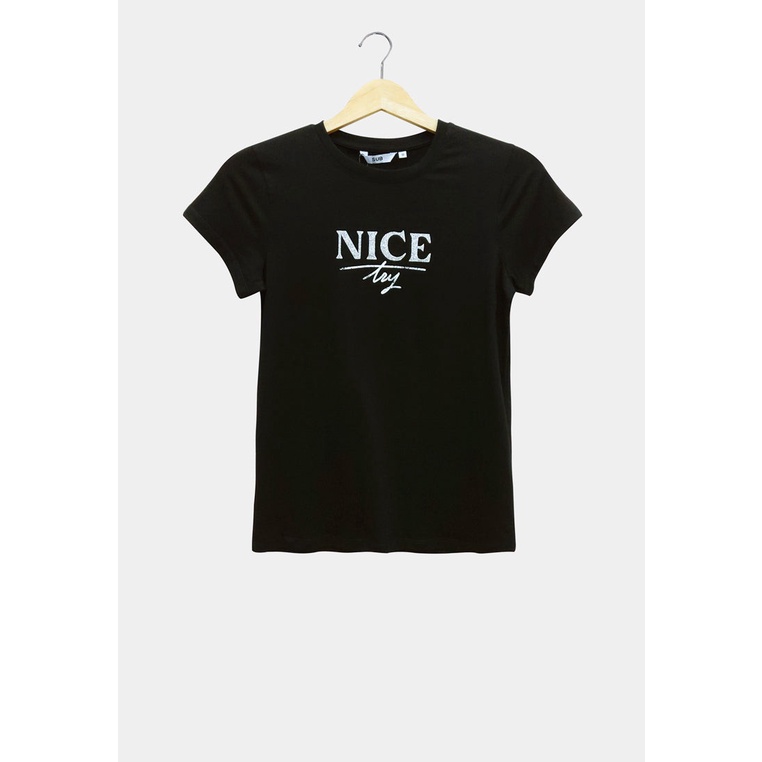 SUB เสื้อยืดกราฟิกแขนสั้นผู้หญิง - สีดํา - S2W299