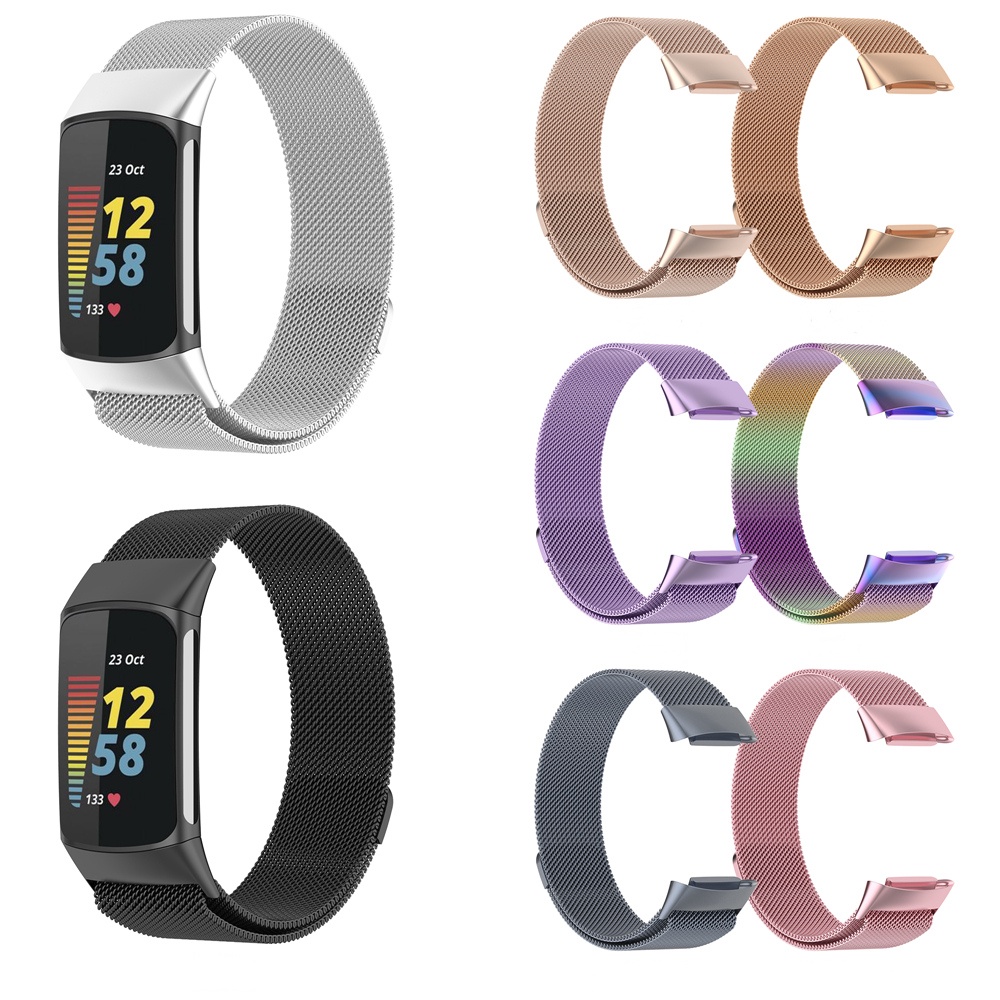 สายนาฬิกาข้อมือ สเตนเลส หัวเข็มขัดแม่เหล็ก แบบเปลี่ยน สําหรับ Fitbit Charge 5 6 Tracker