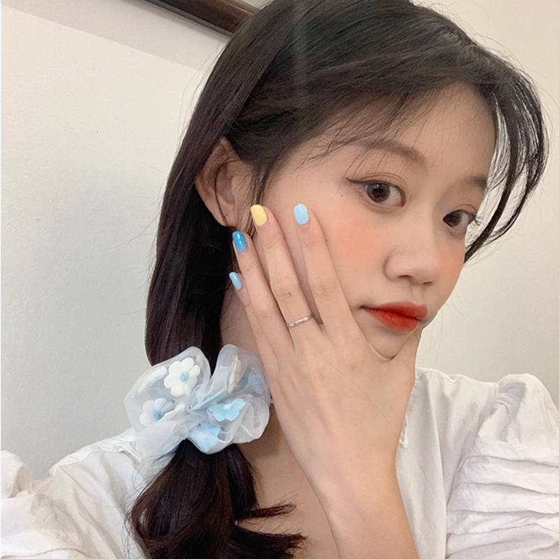 ยางมัดผมผ้าชีฟอง ปักลายดอกไม้ สไตล์เกาหลี