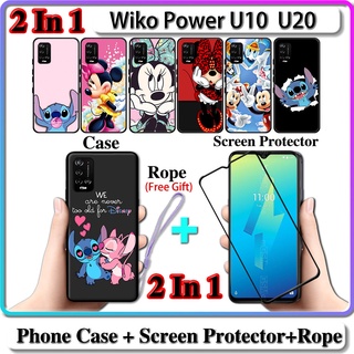 2 IN 1 เคส Wiko Power U10 U20 พร้อมกระจกนิรภัยกันรอยหน้าจอโค้ง เซรามิค ลายสติทช์ และมินนี่