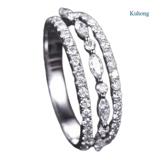 Kuhong แหวนทรงกลมเรขาคณิตประดับหิน Cubic Zirconia แฟชั่นสําหรับผู้หญิง