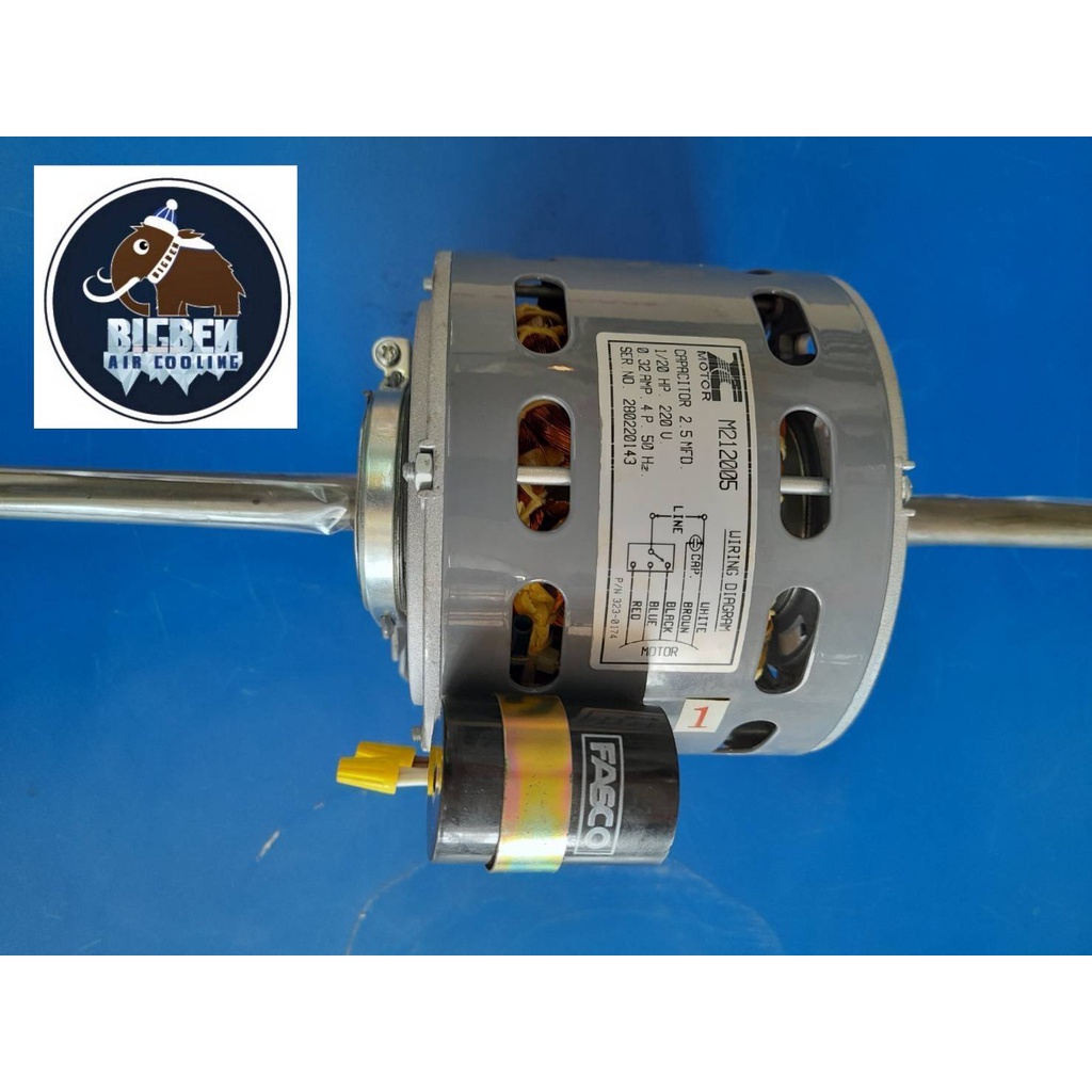 มอเตอร์แฟนคอยล์ 1/ 20 HP แบรนด์ TC (Fasco) สำหรับแอร์แขวน มีแคป 2.5 MFD