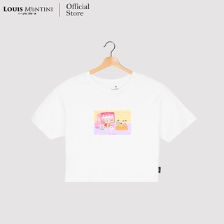 Louis Montini (Nekomeow) เสื้อครอปผู้หญิง 100% Cotton Women Crop tops (Ice-cream meow meow) LMTS07