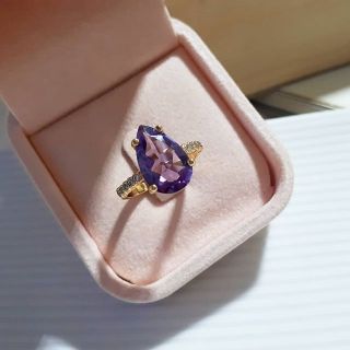 Amethyst Ring แหวนอเมทิสต์หยดน้ำเจีย ตัวเรือน​เงิน​แท้​ ชุบพิ้งค์​โกลด์​