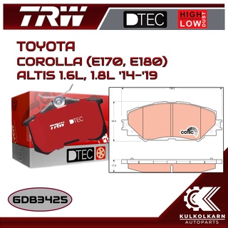 ผ้าเบรคหน้า TRW สำหรับ COROLLA (E170, E180) ALTIS 1.6L, 1.8L 14-19 (GDB3425)