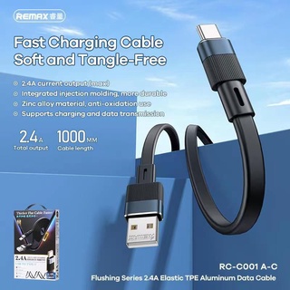 Data Cable REAMX รุ่น RC-C001 A-C ชาร์จเร็ว 2.4Aสายแบนใช้ดี สายชาร์จ สำหรับ IP / Micro USB / Type-C