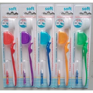 🦷🦷แปรงจัดฟัน toothbrush Soft ฟรีที่ครอบและแปรงสำหรับซอกฟัน👍🏻👍🏻