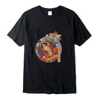 แขนสั้นcrew neckเสื้อยืดแขนสั้นลําลอง ผ้าฝ้าย 100% พิมพ์ลายอนิเมะ One Piece Roronoa Luffy ทรงหลวม สําหรับผู้ชายS-XXXXL