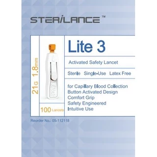 SteriLance รุ่น Lite3 เข็มเจาะเลือดปลายนิ้ว เบอร์ 21G (บรรจุ 100 ชิ้น/กล่อง)