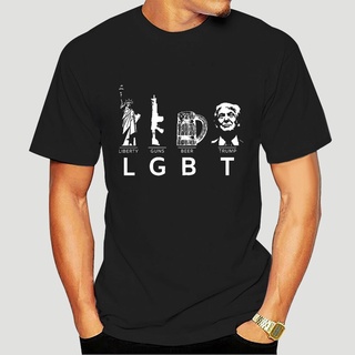 [100% Cotton] ขายดี เสื้อยืดลําลอง แขนสั้น พิมพ์ลาย Liberty Guns Beer Trump s Funny Parody LGBT Gifts-2267D GDdcok44JLgn