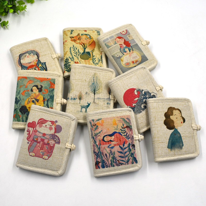 กระเป๋าสตางค์ ใบสั้น ผ้าฝ้าย และผ้าลินิน ขนาดเล็ก แฮนด์เมด สไตล์วินเทจ สําหรับผู้หญิง