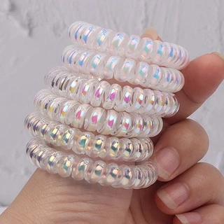 ยางรัดเกลียวสี Hologram สีสวยแวววาว เล่นแสง ยืดได้เยอะ ก่อนยืดขนาด 5.5cm. ยางรัดผม ยางมัดผม