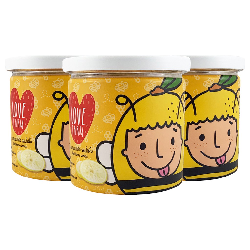 🍋🍯(เลมอนอบแห้ง รสน้ำผึ้ง 120 กรัม SET 3 กระปุก) 💖เลิฟฟาร์ม (LOVEFARM) เลมอน น้ำผึ้ง ผลไม้อบแห้ง