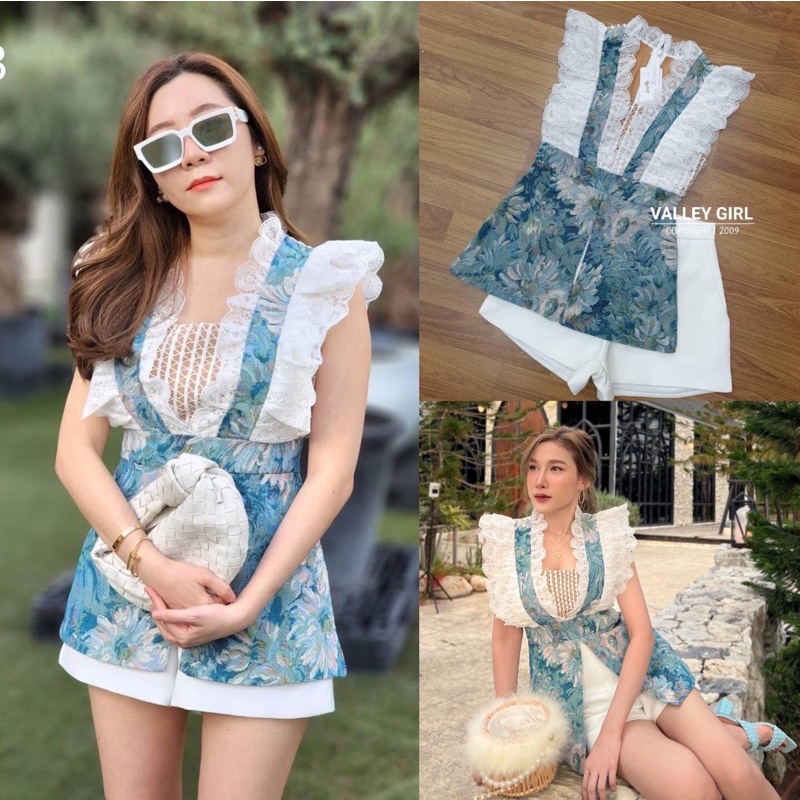 เซตเสื้อผ้าทอระบายลูกไม้ + กางเกงขาสั้น  ผ้าทอลายใหม่ แพทเทินคือดีมาก เข้ารูปเข้าทรงแป๊ะ งายป้าย Val