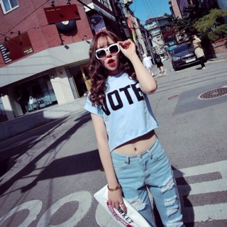 *พร้อมส่ง* fv9228 เสื้อยืดแฟชั่น ทรงหลวม ลาย vote *มี2สีค่ะ*