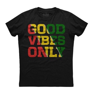 เสื้อยืดแขนสั้น ผ้าฝ้าย พิมพ์ลายกราฟฟิค Good Vibes Only Rasta Reggae Roots สีดํา สําหรับผู้ชาย