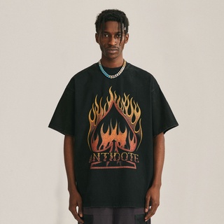 เสื้อยืดแขนสั้น ทรงหลวม พิมพ์ลายเปลวไฟ แฟชั่นฤดูร้อนS-5XL