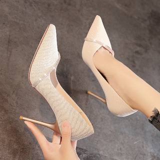 ◘รองเท้าส้นสูงสีดำหญิง professional stiletto 2021 ใหม่สุภาพสตรีอารมณ์ภาษาฝรั่งเศสคำขนาดเล็กส้นรองเท้าเดี่ยวสุทธิสีแดงเคล