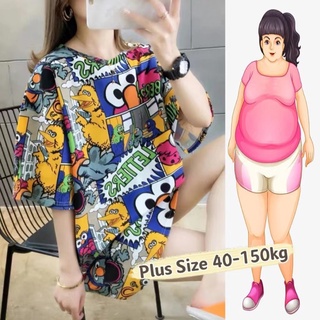 【Plus Size】เสื้อยืดแขนสั้น โอเวอร์ไซซ์ ลายเอลโม่ สไตล์เกาหลี พลัสไซซ์ รองรับ 150 กก. สําหรับผู้หญิง