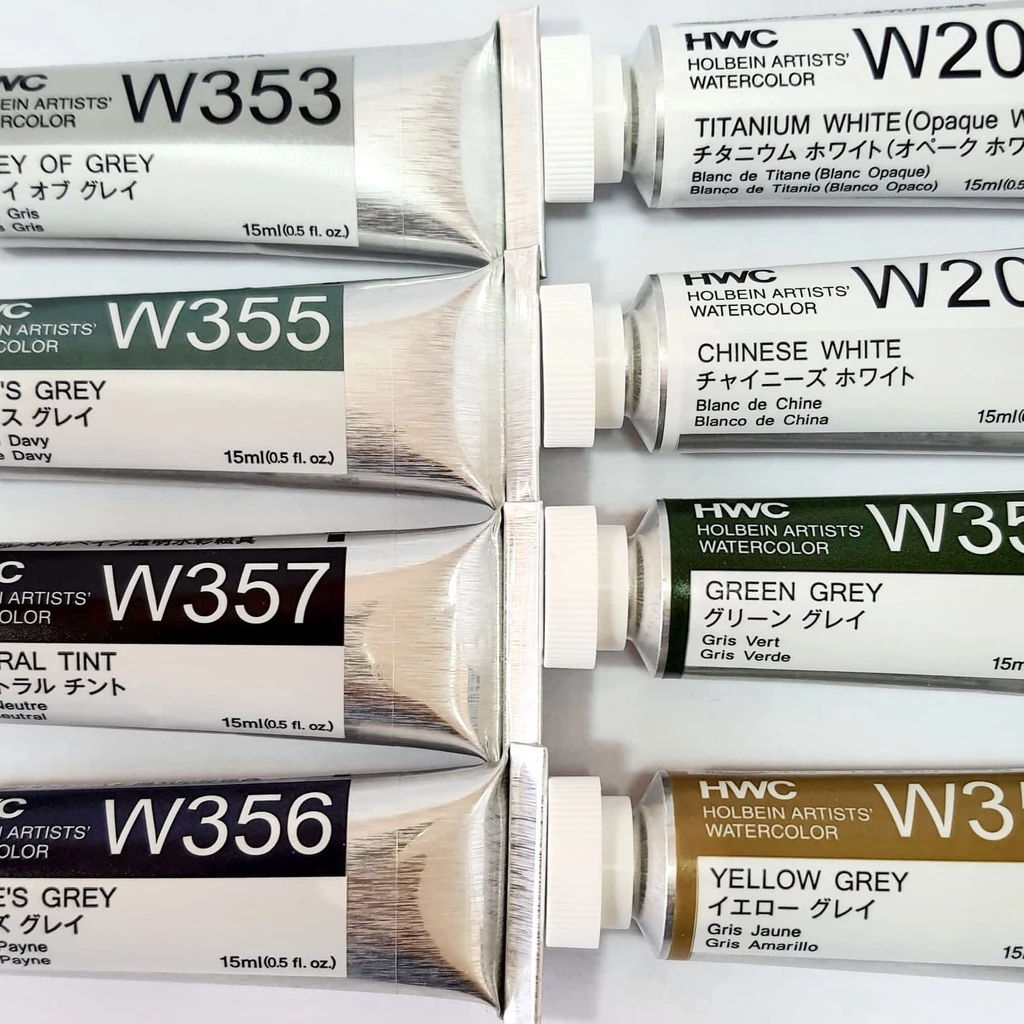 สีน้ำโฮลเบนเฉดสี สีเทา-สีขาว Holbein Japan artist watercolor Grey-White shade 5/15/60ml ホルベイン 透明水彩絵具