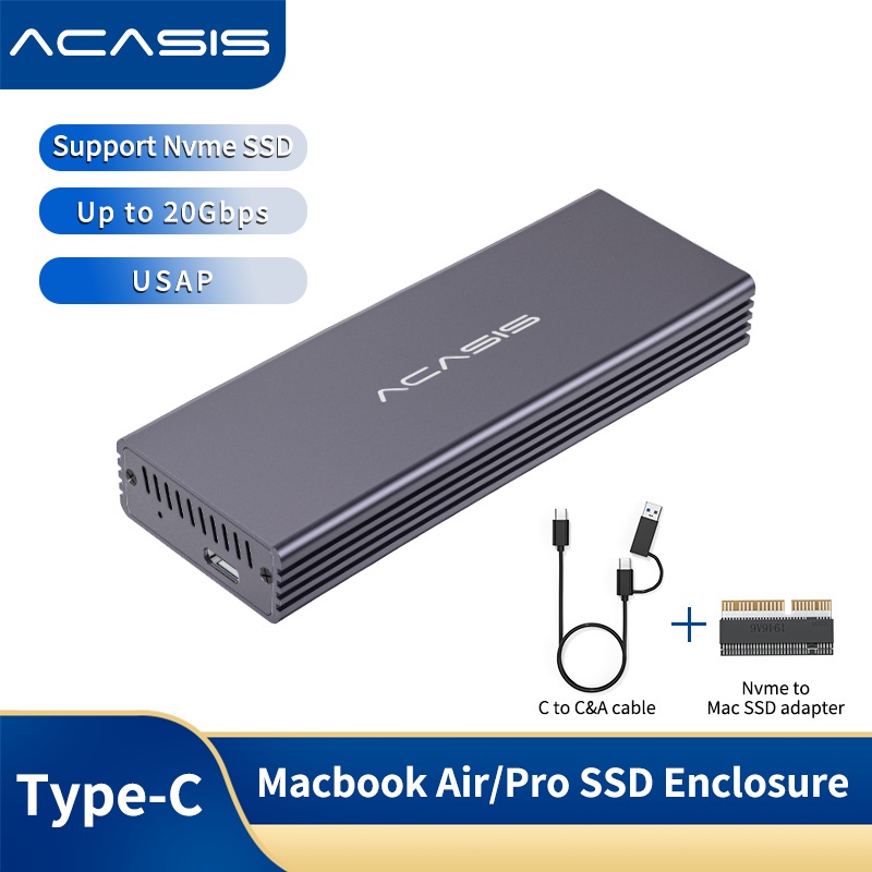 Acasis เคส USB-C 3.2 SSD พร้อมอะแดปเตอร์ M.2 Nvme SSD สําหรับ Apple Flash SSDs 12+16 PIN MacBook Pro