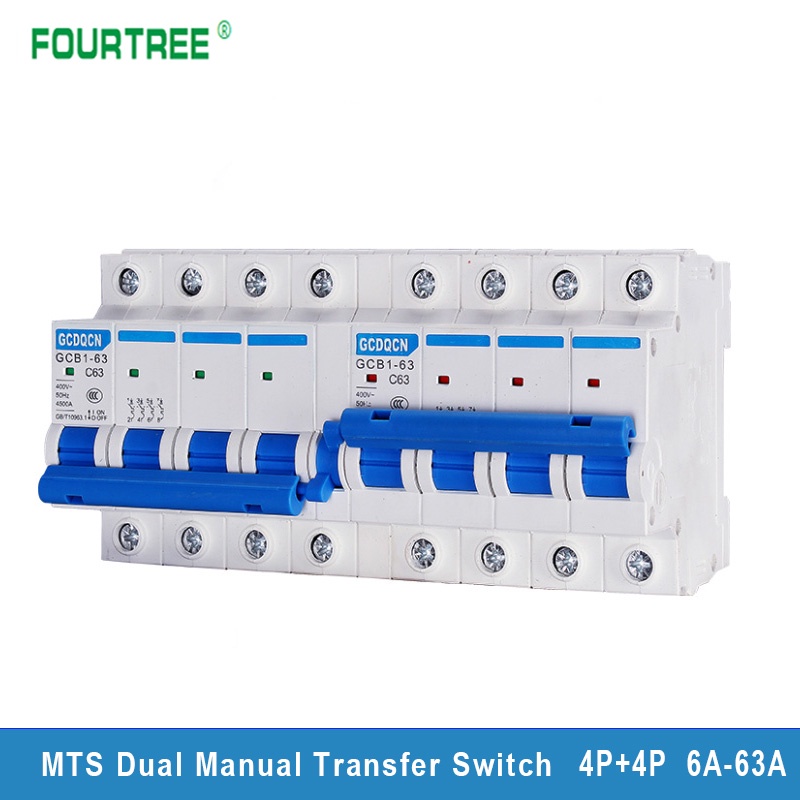 1PCS 4P+4P Manual Transfer Switch MTS Dual Power Mini Interlock Circuit Breaker 400V AC 6A-63A 50/60HZ ATS Dain Rail