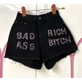 Black denim shorts กางเกงยีนส์ขาสั้น สุดชิค แต่งกลิตเตอร์