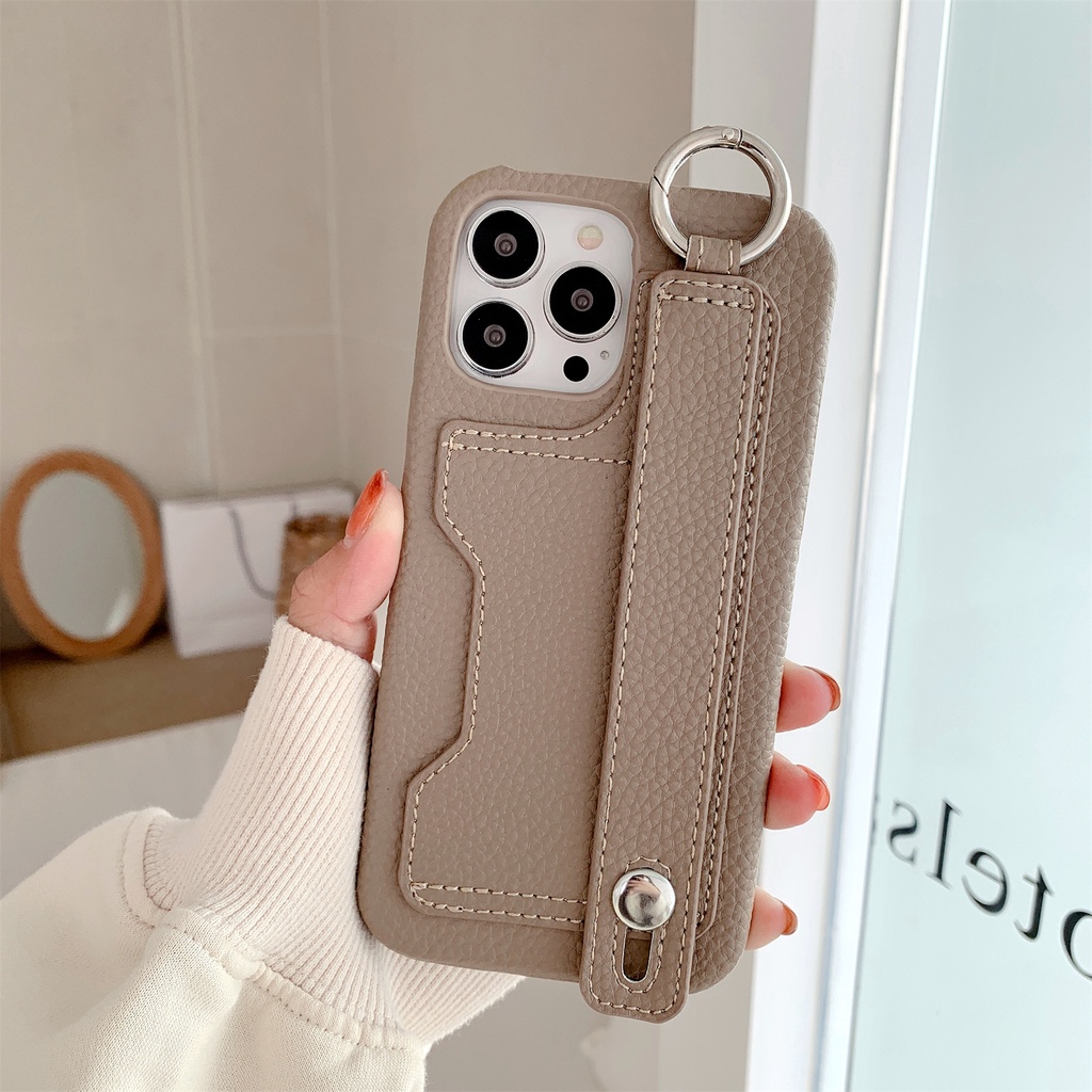 สายรัดข้อมือปกหนังสําหรับ iPhone 16 15 14 Plus 13 12 11 Pro Max Mini SE 2020 ช่องใส่การ์ดขาตั้งกระเป๋าสตางค์เคสโทรศัพท์