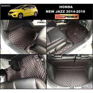 HONDA JAZZ GK ปี2014-19 พรม6D QJ VIP หนาพิเศษ สีดำด้ายแดง รวมแผ่นปูท้าย ปิดเบาะ เต็มคัน (6ชิ้น)