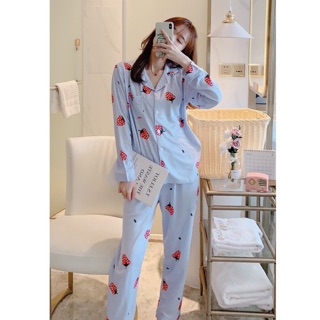 Pajamas ชุดนอนแฟชั่น ชุดนอนผ้าคอตตอน ลายStrawberry 🍓🍓