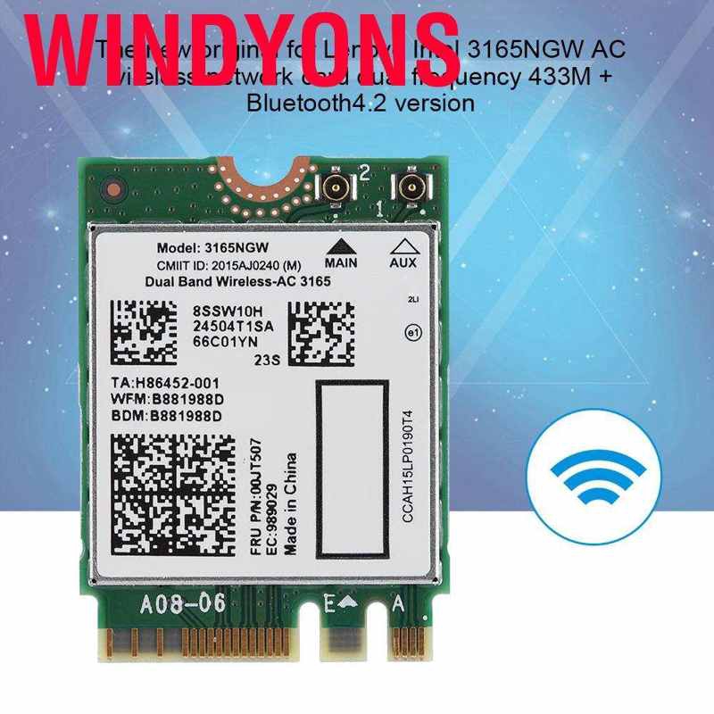 Windyons Justgogo Intel3165 Dual Band Wireless-AC 3165NGW NGFF/M2 433M + Bluetooth4.2 802.11AC การ์ด