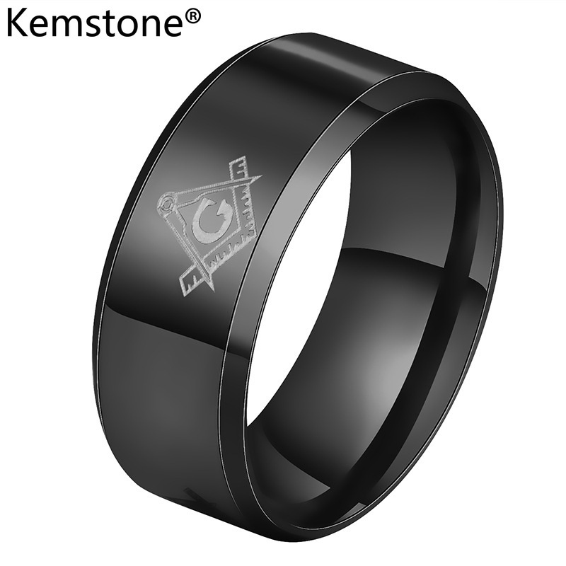 Kemstone Titanium Men Rings Jewelry Masonic Stainless Steel Finger Ring