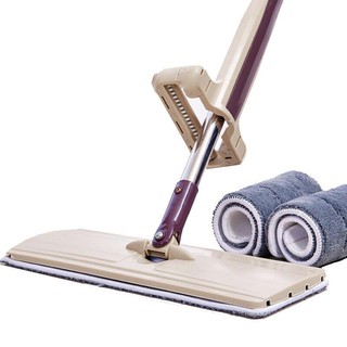 PP. ไม้ถูพื้น Flat Mop ไม้ถูพื้นแบบรีดน้ำและฝุ่นผง ในตัว Lazy Mop พร้อมผ้า 2 ผืน ไม้ถูพื้นหัวแบน หมุนได้ 360 องศา