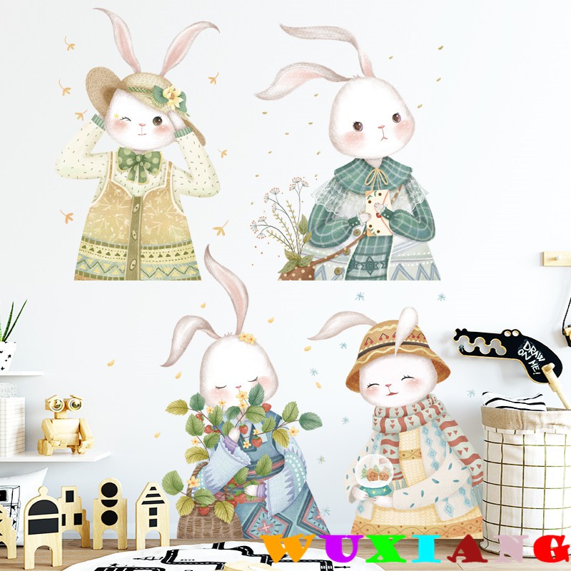 【wuxiang】สติกเกอร์ติดผนัง ลายการ์ตูนกระต่าย สําหรับตกแต่งห้อง – โปรปัง
