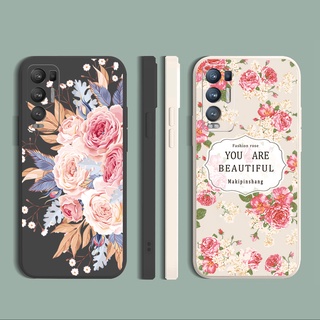 เคสโทรศัพท์ ซิลิโคนนิ่ม ขอบตรง ลายดอกกุหลาบ แฟชั่น สําหรับ OPPO Reno6 Z 5G Reno 5 Pro 4 4G 3 Reno2 Z F