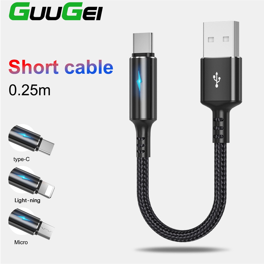 Guugei สายชาร์จ USB Type C แบบสั้น 25 ซม. พร้อมไฟแสดงสถานะ สําหรับ Huawei Android 2.4A