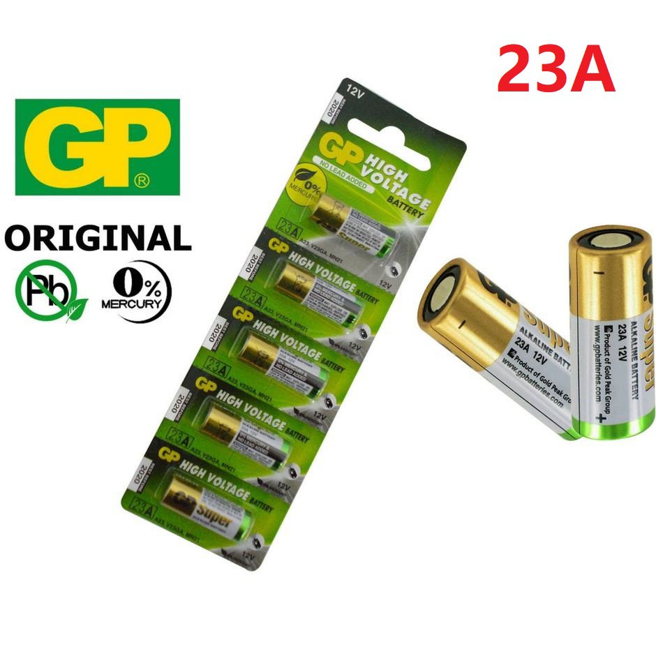 ถ่าน23A GP Battery ถ่าน Alkaline Battery 12V. รุ่นGP23A ถ่านกริ่งไร้สาย รีโมทรถยนต์ Car Remote Controller (1แพ็ค5ก้อน)