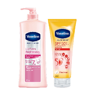 [แพ็คคู่บำรุงผิว] วาสลีน ยูวี ไบรท์เทนนิ่ง 370 มล.+ วาสลีน เซรั่ม SPF 50 200 มล. Vaseline UV Brightening 370 ml. + Vaseline Serum SPF50 200 ml.