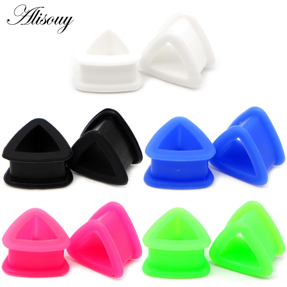 Alisouy 2PCS ปลั๊กหูคุณภาพสูงสามเหลี่ยมซิลิโคนบางยืดหยุ่นเจาะผิว Jewlery ปลั๊กอุโมงค์หู Hollow หูเปล
