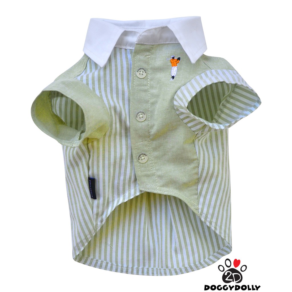Petcloths -Doggydolly  เสื้อผ้าแฟชั่น สัตว์เลี้ยง  หมาแมว  สุนัข  เชิ๊ต คอปก สีเขียวลายทาง ขนาดไซส์ 1-9 โล  S091