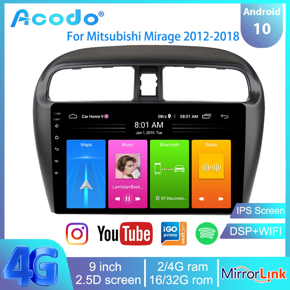 【ปลั๊กแอนด์เพลย์】Acodo เครื่องเล่นมัลติมีเดีย วิทยุรถยนต์ หน้าจอสัมผัส 9 นิ้ว 2G RAM 32G ROM Android 12.0 2.5D IPS สําหรับ Mitsubishi Mirage 2012-2018