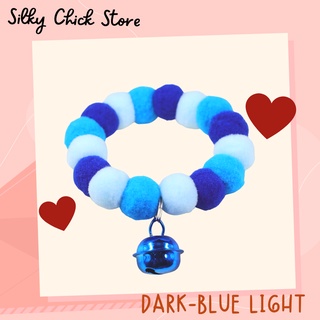 ปลอกคอ Dark blue light พรีเมียม ปอม ปอม Collar [Rubber type]