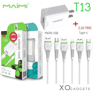 MAIMI T13 ชุดชาร์จ หัวพร้อมสาย 2.1A MAX มีรุ่น ip / micro / Type-c (ผลิตโรงงานเดียวกันกับremax) หัว+สาย ชุดชาร์ท