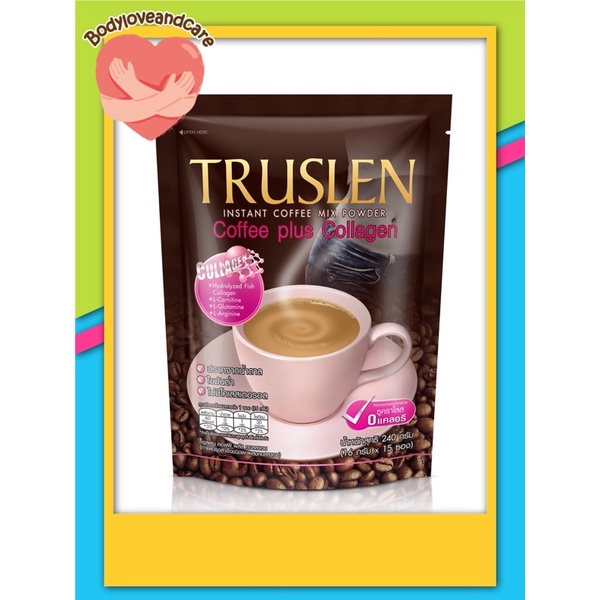 TRUSLEN COFFEE COLLAGEN - ทรูสเลน คอฟฟี่ คอลลาเจน (1 ถุงมี 15 ซอง)(ซองสีชมพู)