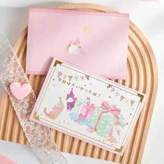 •พร้อมส่ง• การ์ดวันเกิด POP UP น้องแมว ญี่ปุ่น 🇯🇵 ฟร้อนท์ปั๊มเมทัลลิคสีทอง เรียบๆ การ์ดอวยพร
