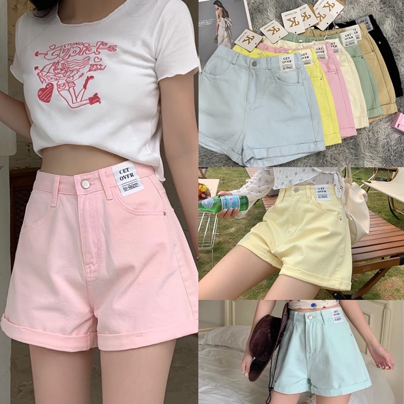 🌸𝑃𝑟𝑒𝑡𝑒𝑟 𝐽𝑒𝑎𝑛𝑠🌸กางเกงยีนส์ขาสั้นสีพลาสเทลสุดน่ารัก งานป้าย เนื้อผ้าหนาไม่บาง-2039 ☁️พร้อมส่ง☁️