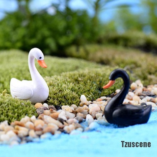 ( Tzuscene ) ตุ๊กตาหงส์ขนาดเล็กสีขาว / ดําสําหรับตกแต่งสวน