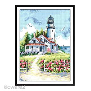 ภาพ seaside lighthouse แบบปักเพชรปักครอสติสตกแต่งบ้าน 14 ct