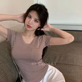 เสื้อยืด lll Freesize lll BA024 คอวี กระเป๋าหน้า เนื้อผ้าเรย่อน ผ้าดี หนา เด้ง ใส่สบาย ไม่ร้อน